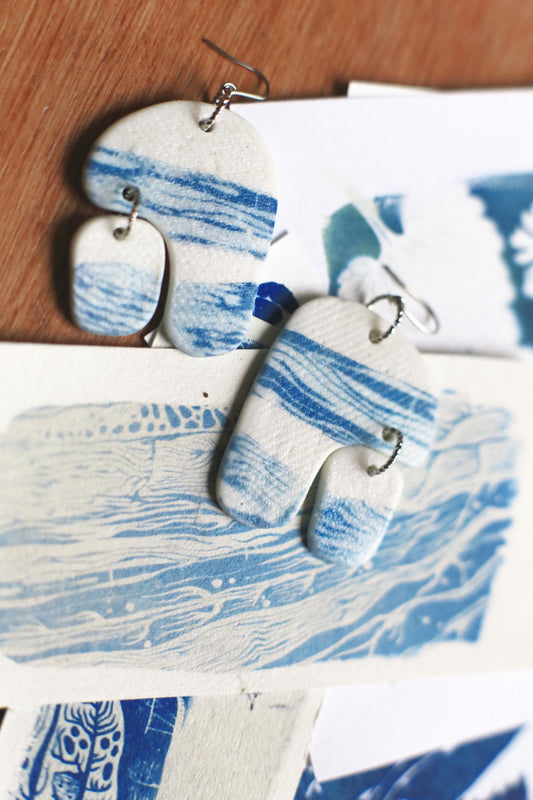 Flow / Porcelain Cyanotype Earrings