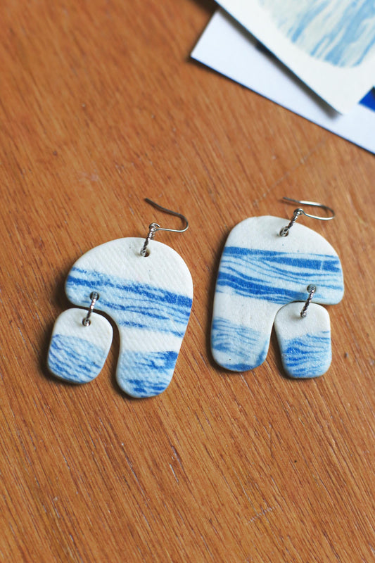 Flow / Porcelain Cyanotype Earrings
