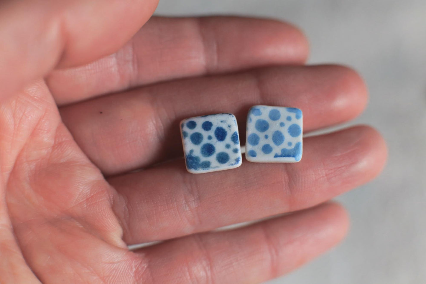 Bubbles / Porcelain Cyanotype Earrings