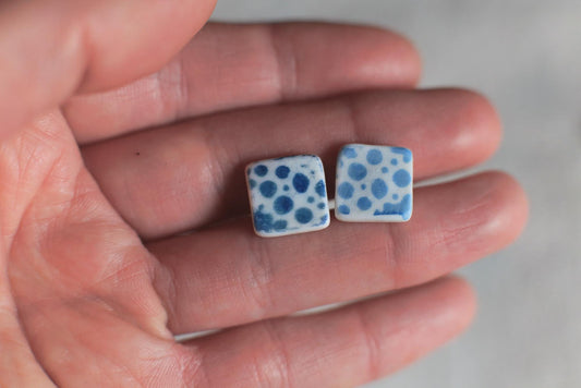 Bubbles / Porcelain Cyanotype Earrings