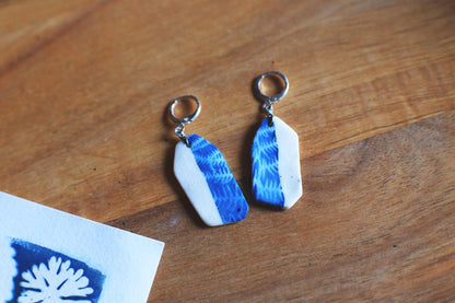 Fern Halves / Cyanotype Porcelain Earrings
