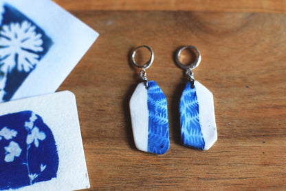 Fern Halves / Cyanotype Porcelain Earrings
